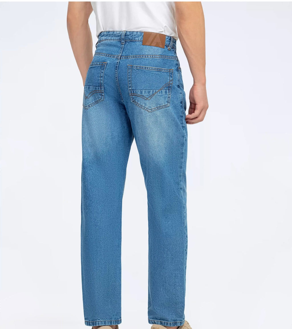 Men's Classic Straight Fit Light Blue Wash Jeans – Mid Rise, 5-Pocket Denim