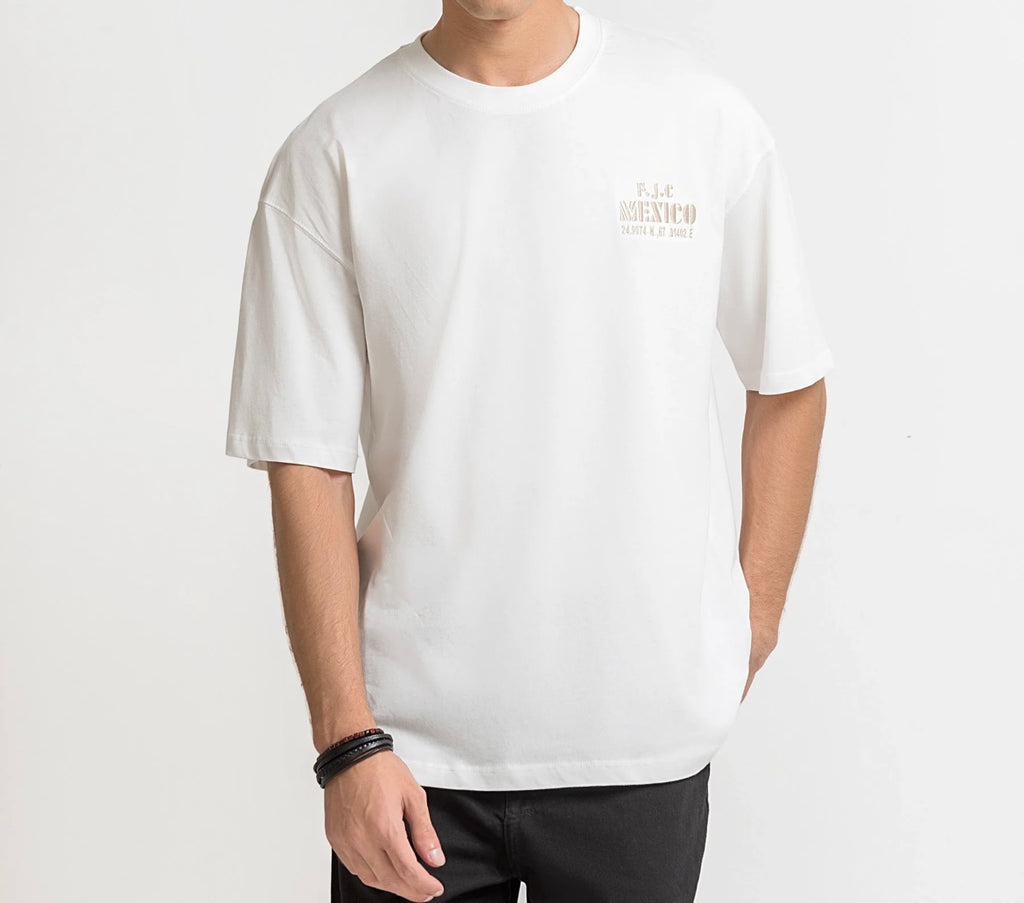 Men's Oversized Back Print T-Shirt - Mexico White