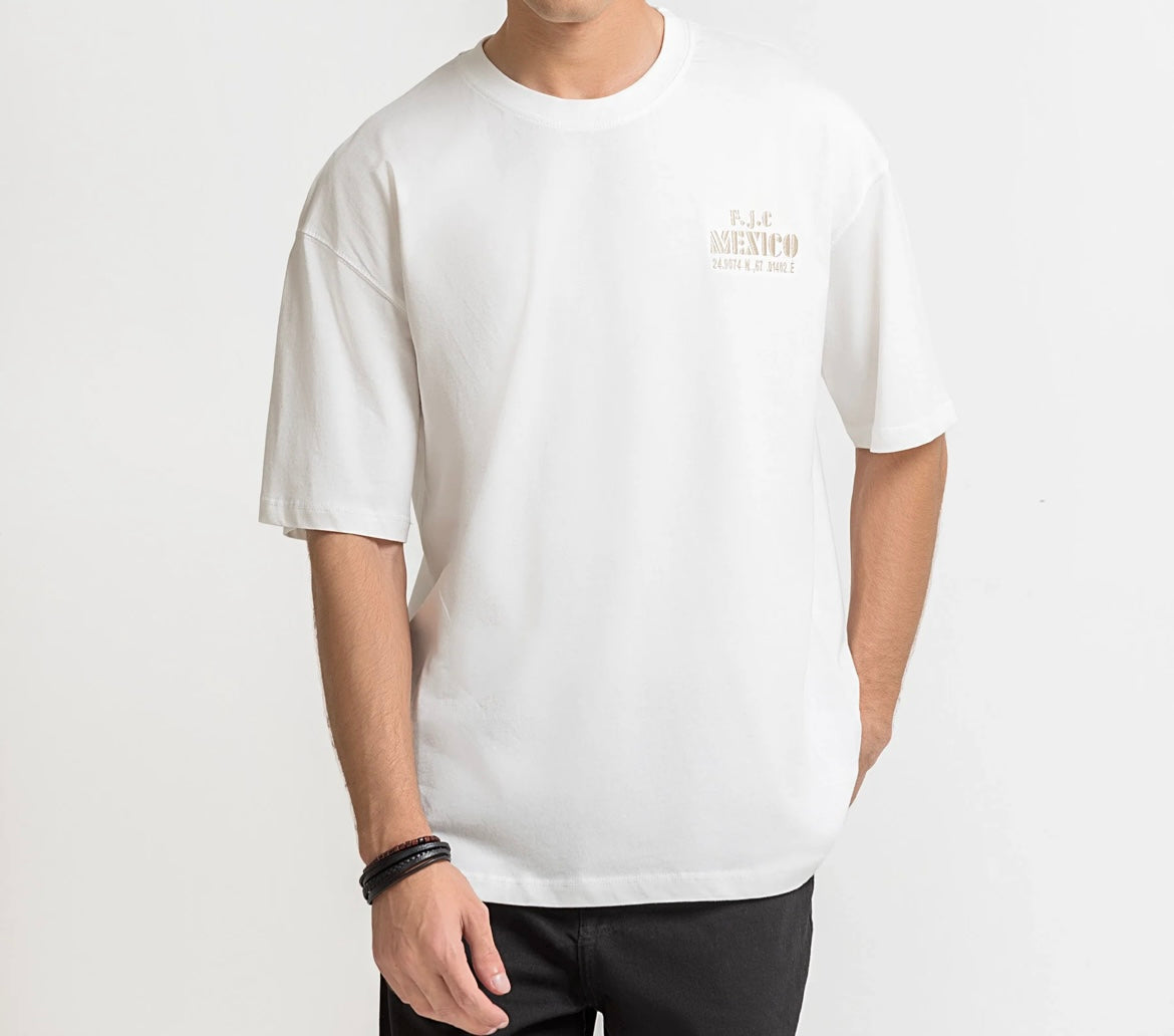 Men's Oversized Back Print T-Shirt - Mexico White