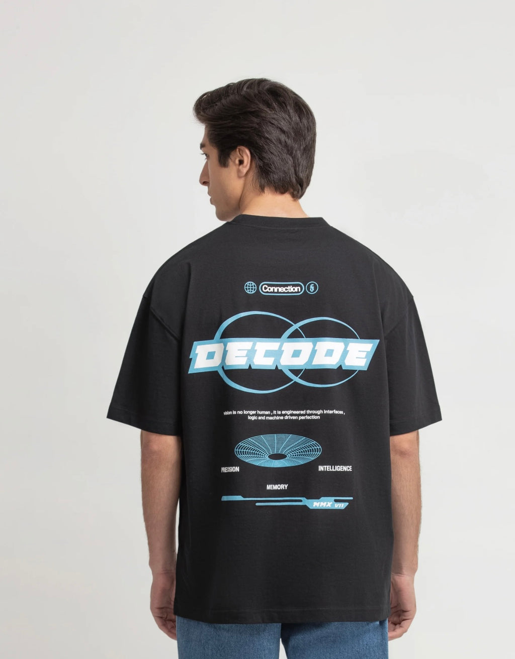 Men's Oversized Back Print T-Shirt - Decode Black