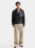 Men's Black Faux Leather Biker Jacket – Asymmetric Zip Moto Jacket with Zipper Pockets