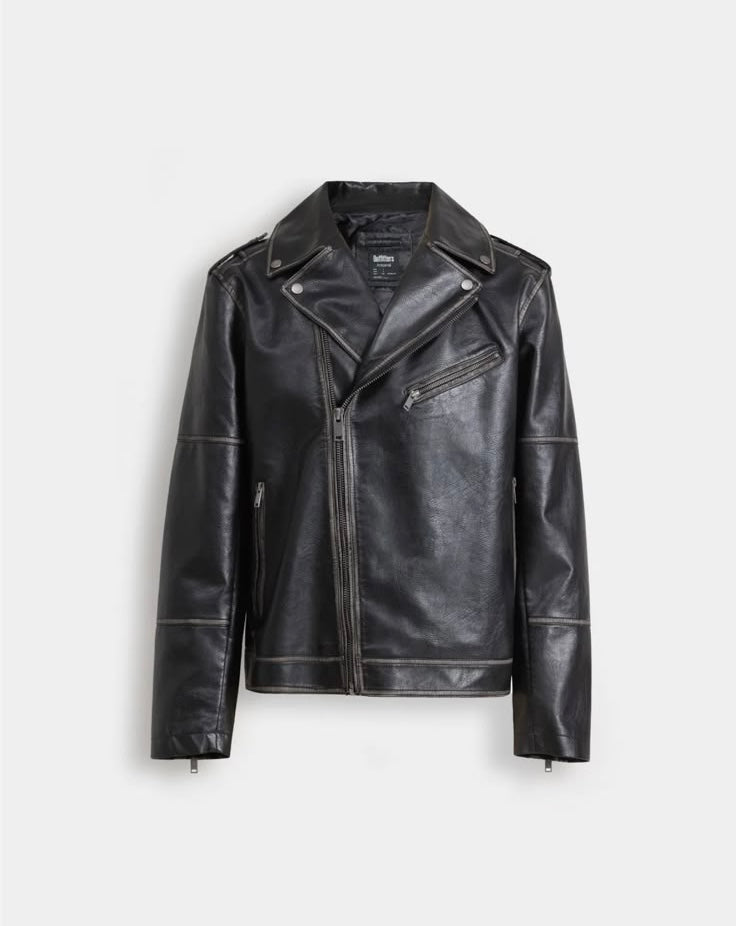 Men's Black Faux Leather Biker Jacket – Asymmetric Zip Moto Jacket with Zipper Pockets