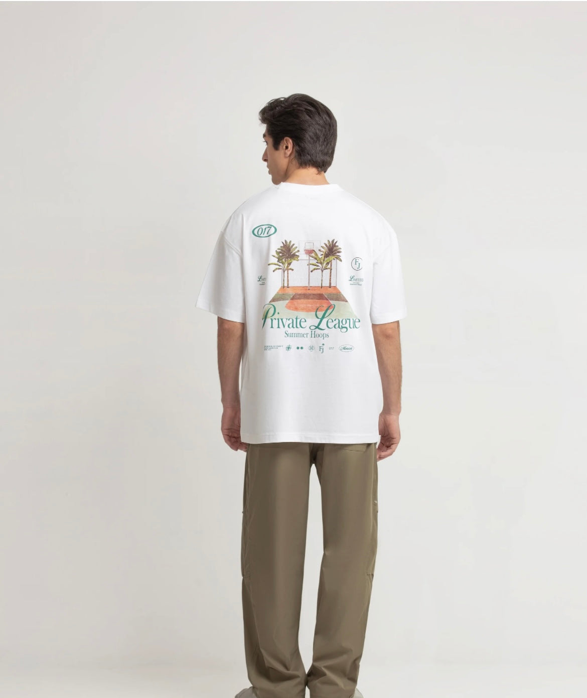 Men's Oversized Back Print T-Shirt - Private League White