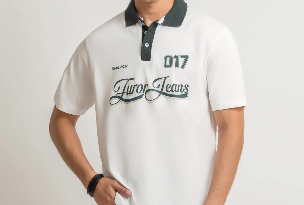 Men's Contrast Collar Polo Shirt - White