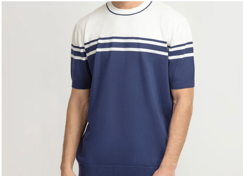 Men's stripped knitted T-shirt - Naby bkue & white